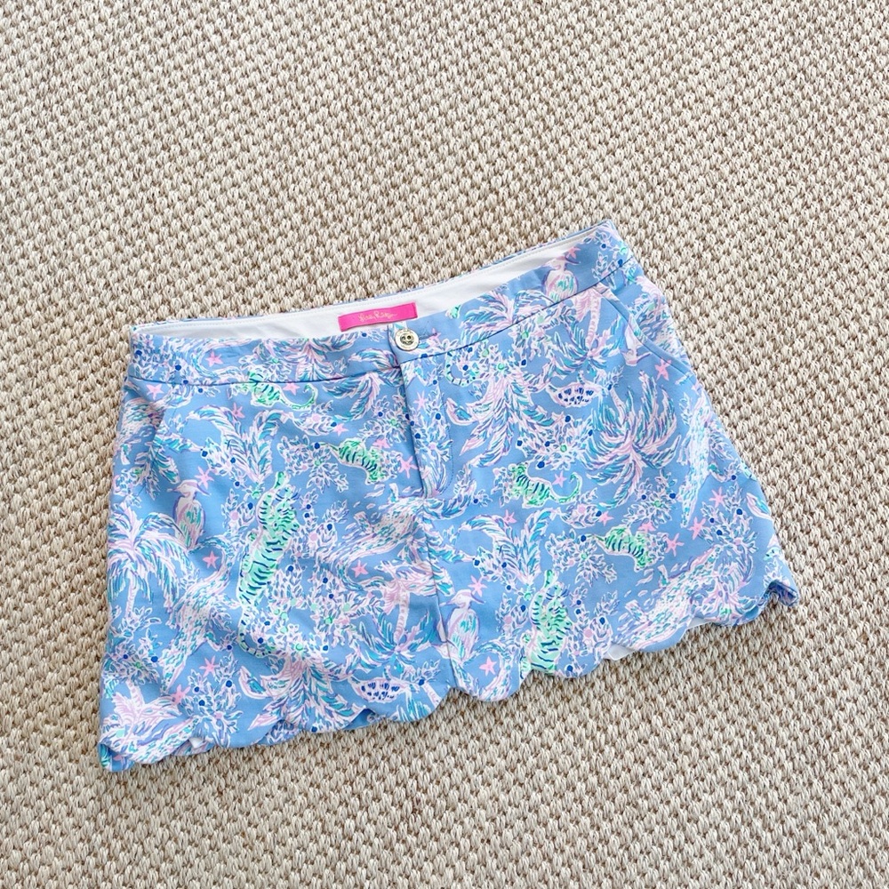 Lilly Pulitzer Blue Pink Green Scalloped Hem Skirt